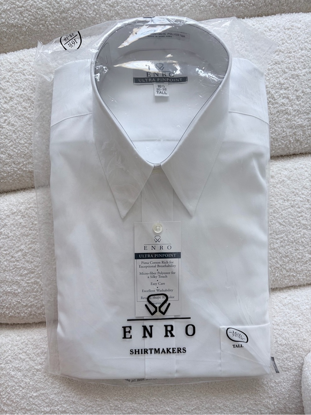 ENRO Men’s Pointed Button Down Shirt Tall White 16.5-35 36